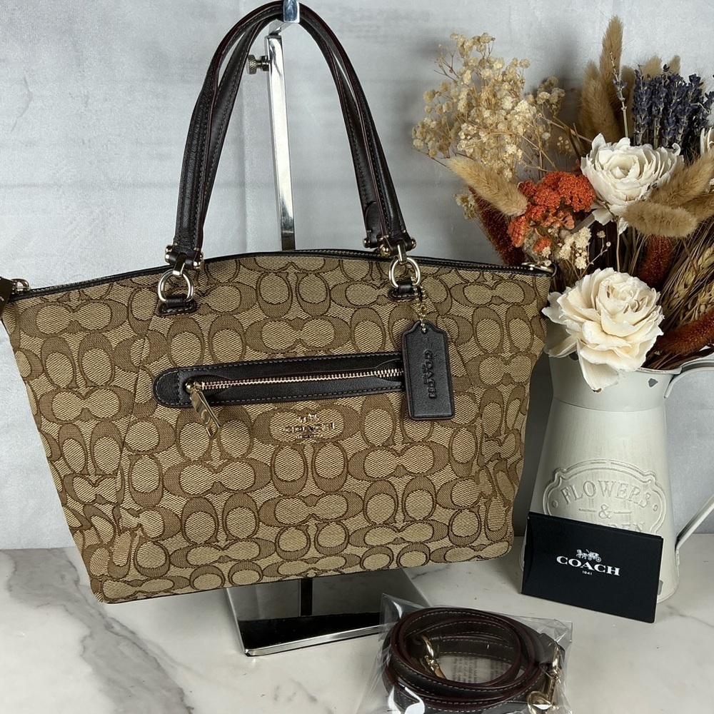 Coach Prairie Hand Fall Bag Khaki Brown Tan Jacquard Signature Crossbody Satchel - Picture 5 of 15